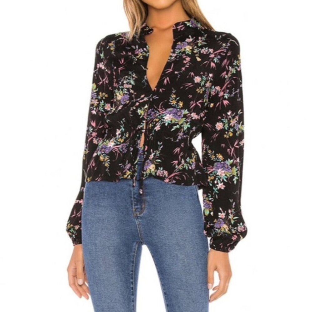 ROLLA'S Lightweight Semi-Sheer Floral Print Long Sleeve Blouse - Size S